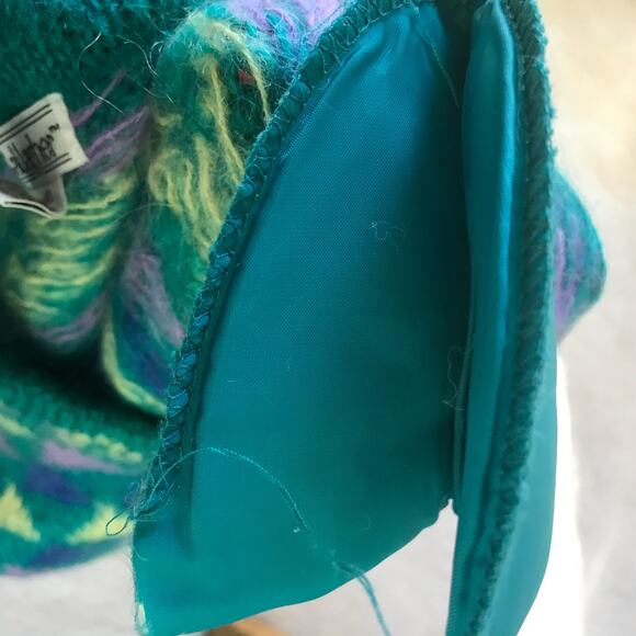 Vintage Gallagher Mohair Geometric Print Snowflake Green Purple Sweater Size S - Picture 9 of 9